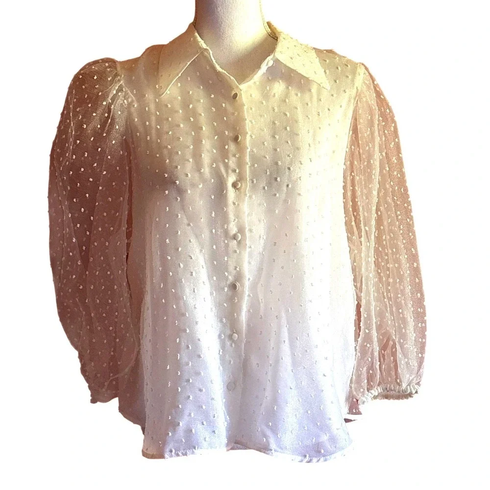 Zara White Swiss Dot Sheer Organza Top XL, romantic, feminine, coquette, classic